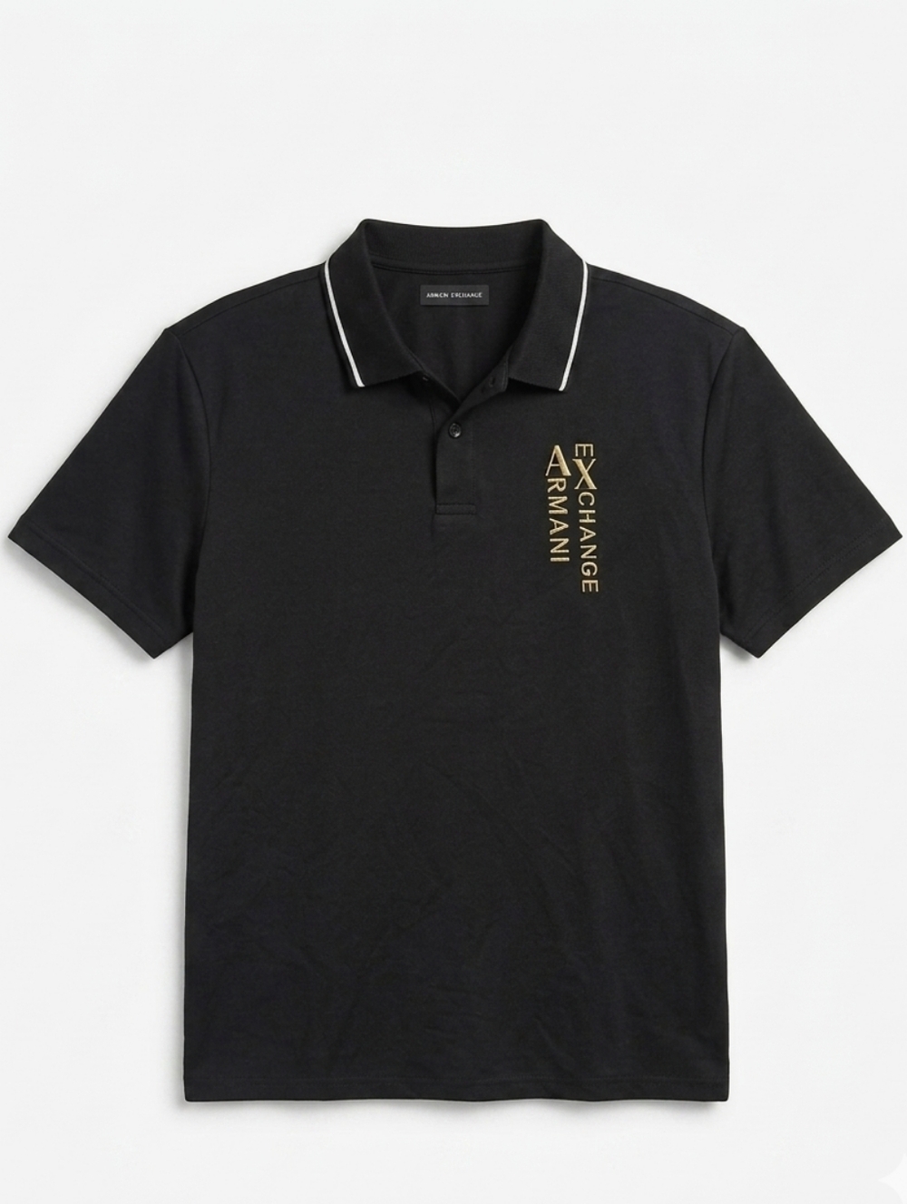 MEN'S Armani Exchange Black Polo Shirt - Gold Vertical Logo - Size XL
